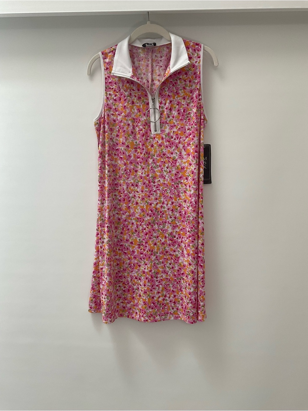 Sleeveless Pink Floral Zip-Front Dress